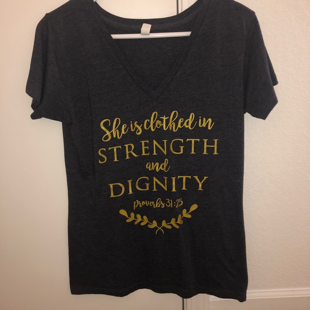Heather blue v-neck, t-shirt.